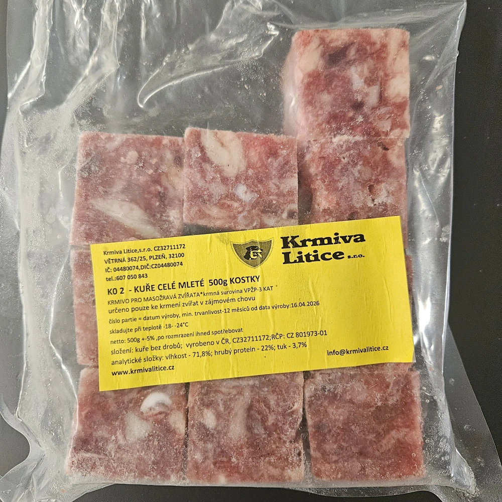KUŘE CELÉ MLETÉ 500G - KOSTKY 3x3cm