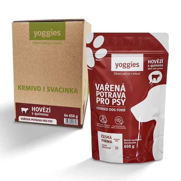 650g Yoggies Vařená potrava pro psy – hovězí maso s quinoou a kloubní výživou