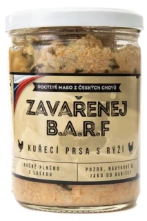 Zavařenej BARF kuřecí prsa s rýží 375g